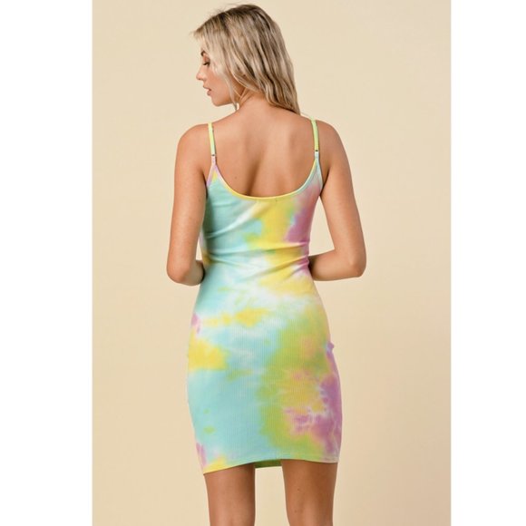 Heart & Hips RIBBED TIE DYE CAMI MINI Tube DRESS S,M,L, Cotton Candy - Picture 2 of 5